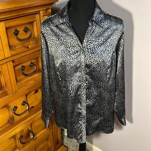 Croft and Barrow silky silver button down with cheetah print